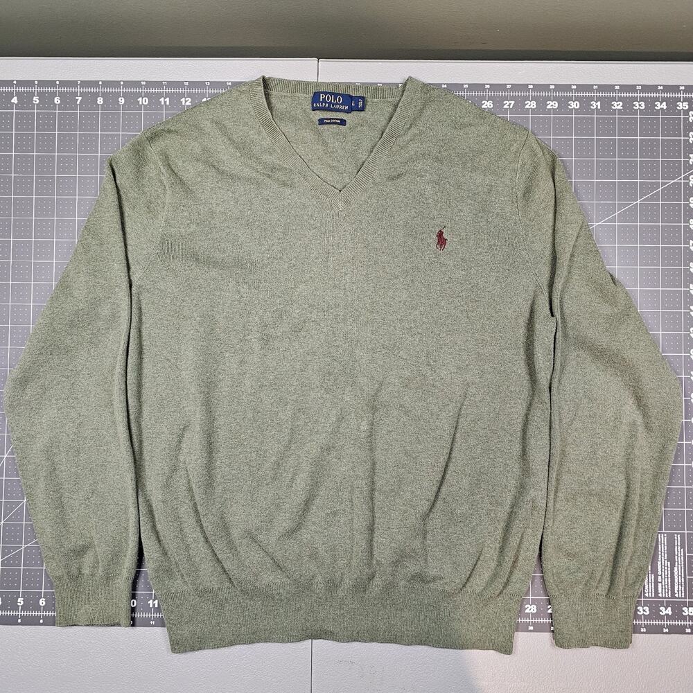 Polo Ralph Lauren V Neck Sweater Large Pima Cotton Golf Preppy Academia Classic